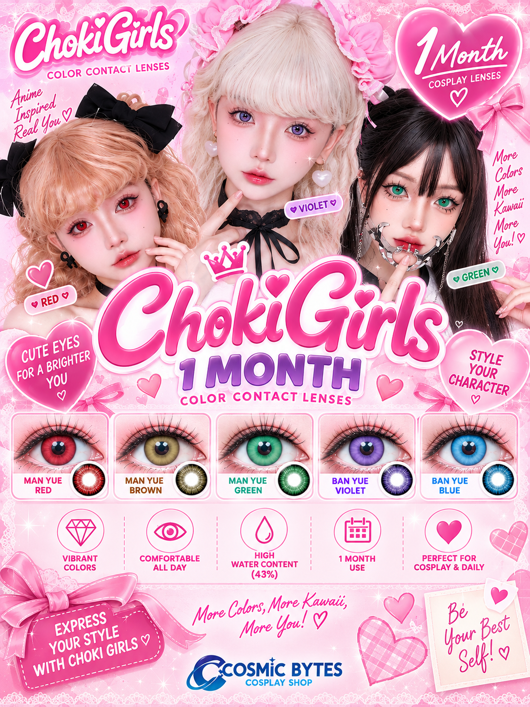 Choki Girls 1-Month Korean Anime Doll Eye Cosplay Contact Lenses – Vibrant Series