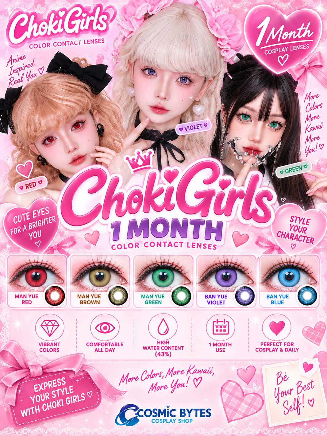 Choki Girls 1-Month Korean Anime Doll Eye Cosplay Contact Lenses – Vibrant Series