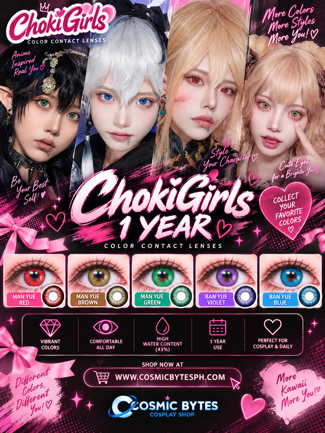 Choki Girls 1-Year Korean Anime Doll Eye Cosplay Contact Lenses – Vibrant Series