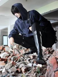 XIAODOUZI 13cm Black Height-Increasing Long Cosplay Boots