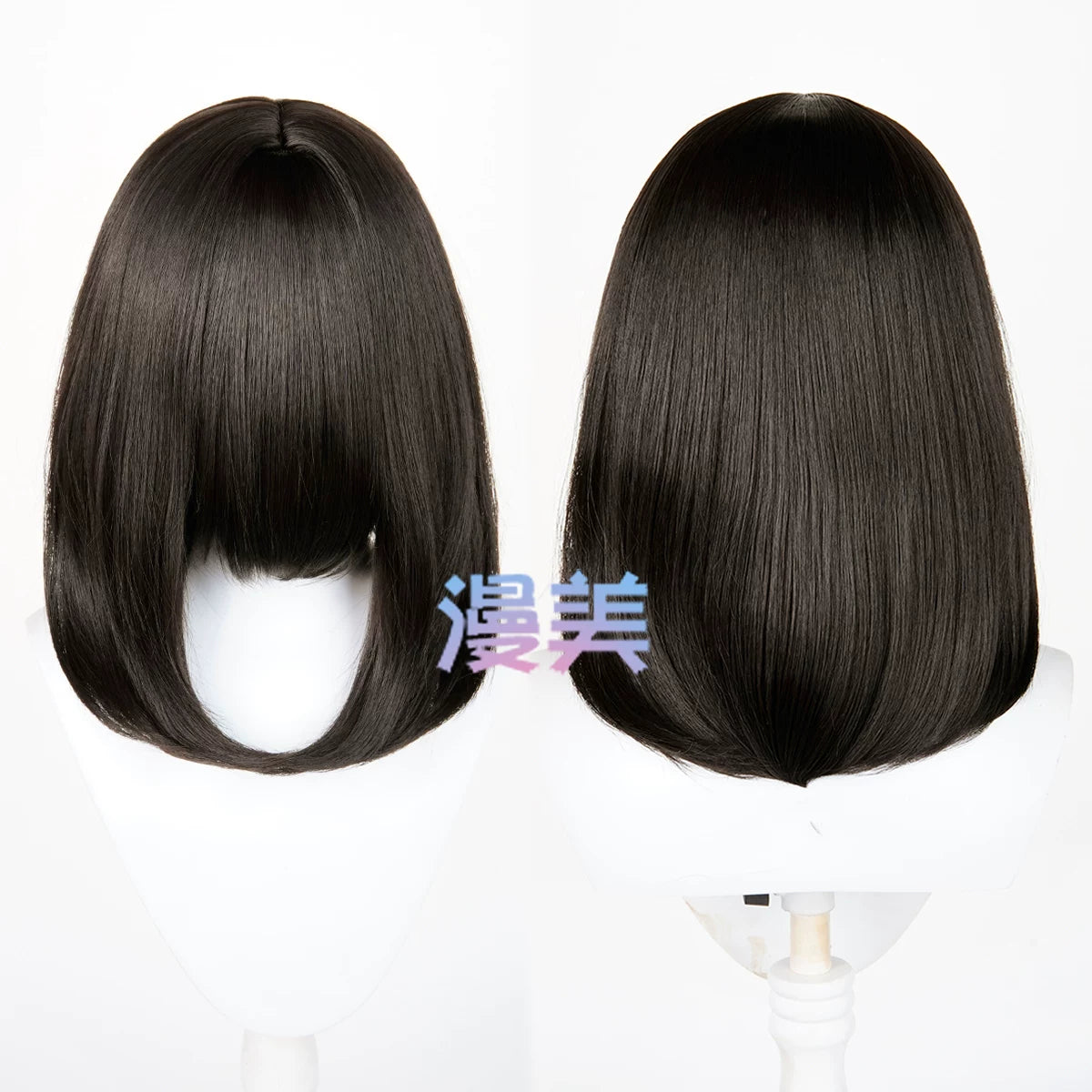 Manmei 40cm Thickened Middle Part Shoulder Length Universal Cosplay Wig with Scalp Top