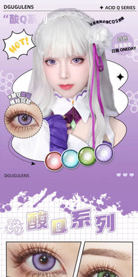 DGUGULENS Suan Q Series 1-Day Colorful Anime Cosplay Contact Lenses – Green, Pink, Blue & Purple