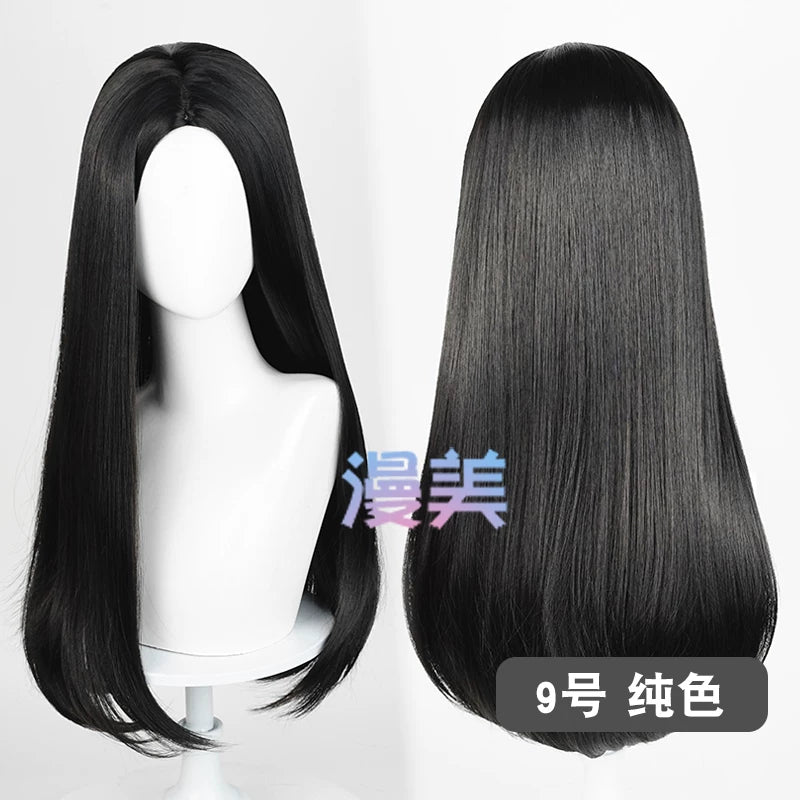 Manmei 60cm Middle Part Long Straight Cosplay Wig with Inward Curved Ends & Scalp Top Multiple Colors