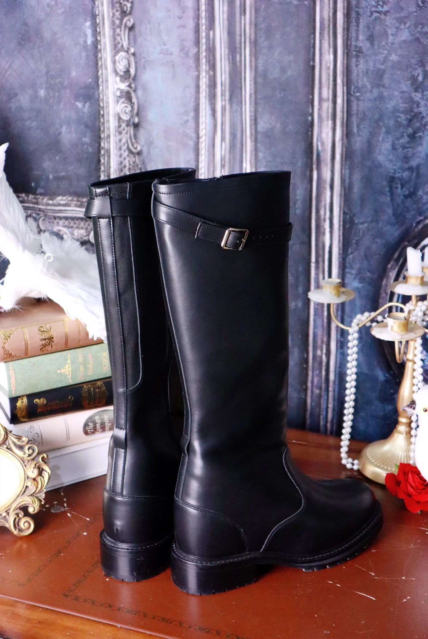XIAODOUZI 13cm Black Height-Increasing Long Cosplay Boots